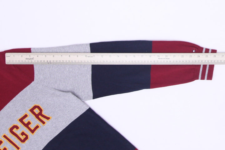 Mens Tommy Hilfiger Sweater Maroon Navy Colorblock Logo Crewneck Size L