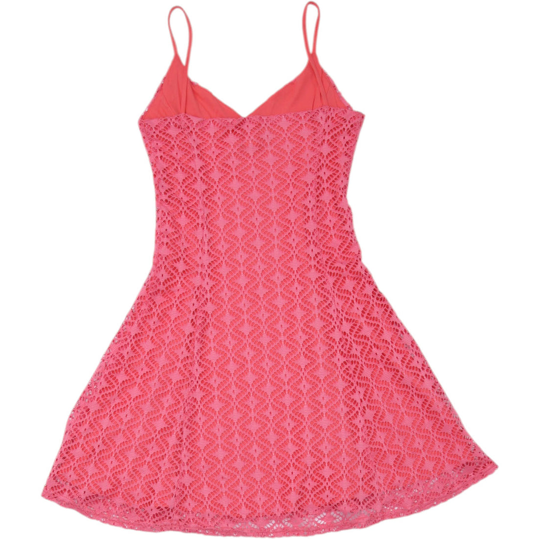 Y2K Womens Love Ady Lace Mini Dress Coral Spaghetti Straps Size XS