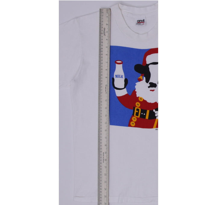 Vintage Mens Anvil Santa Cow Graphic Crew Neck S.Stitch T-Shirt Size M