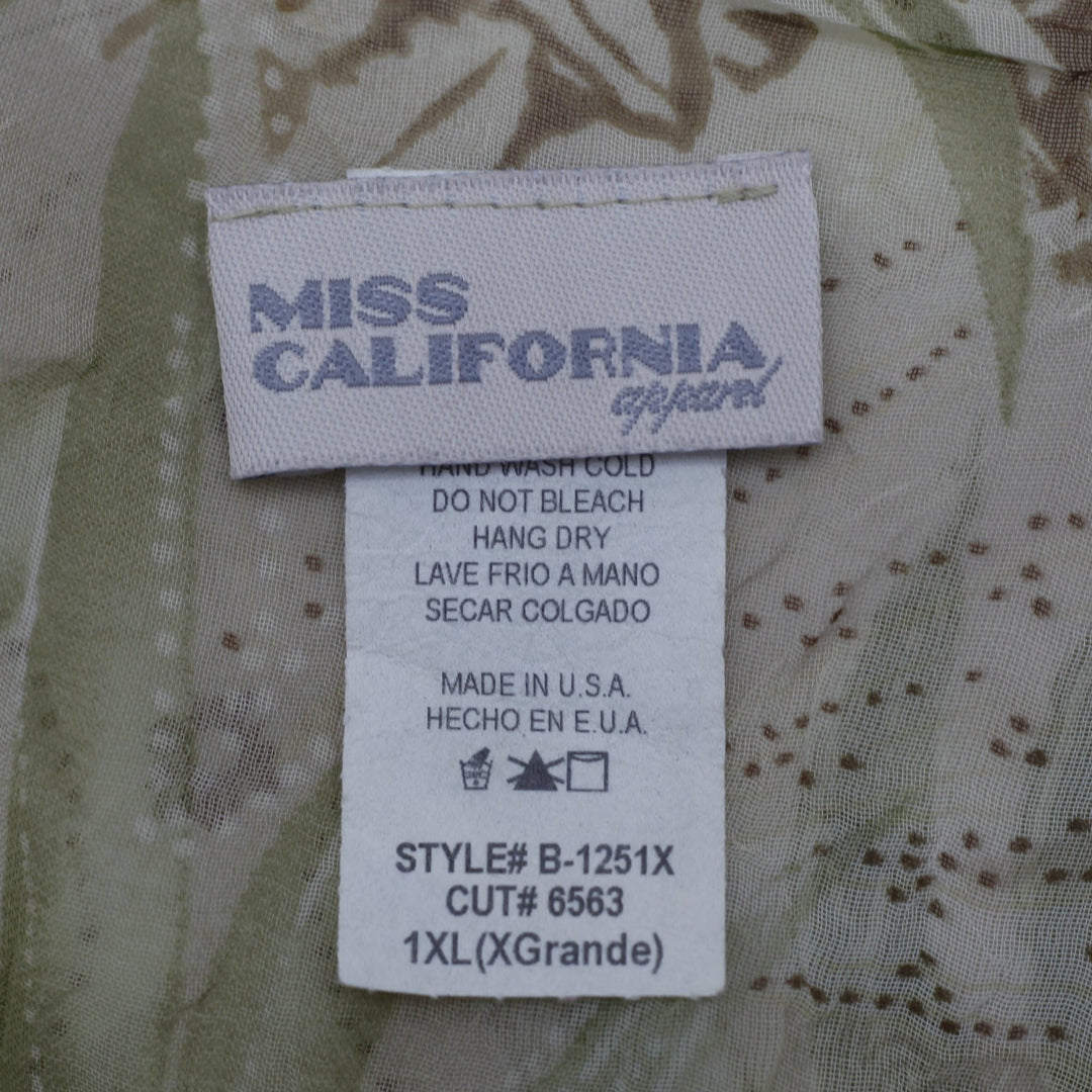 Y2K Ladies Miss California Sheer Floral Asymmetrical Bandana Hem Cami USA 1XL