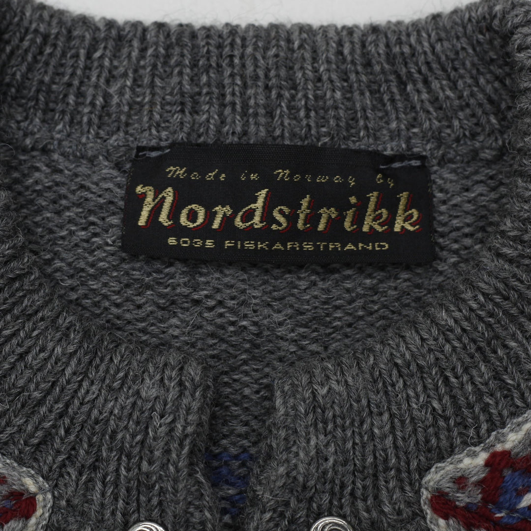 Vintage Nordstrikk Cardigan Gray Wool Norwegian Pattern Knit | Migration_Knitwear & Sweaters - Back View | Fashion Rerun