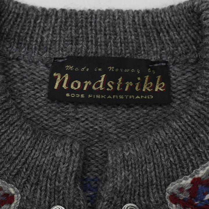 Vintage Nordstrikk Cardigan Gray Wool Norwegian Pattern Knit | Migration_Knitwear & Sweaters - Back View | Fashion Rerun