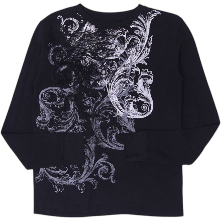 Y2K Mens Black Long Sleeve Graphic T-Shirt Small