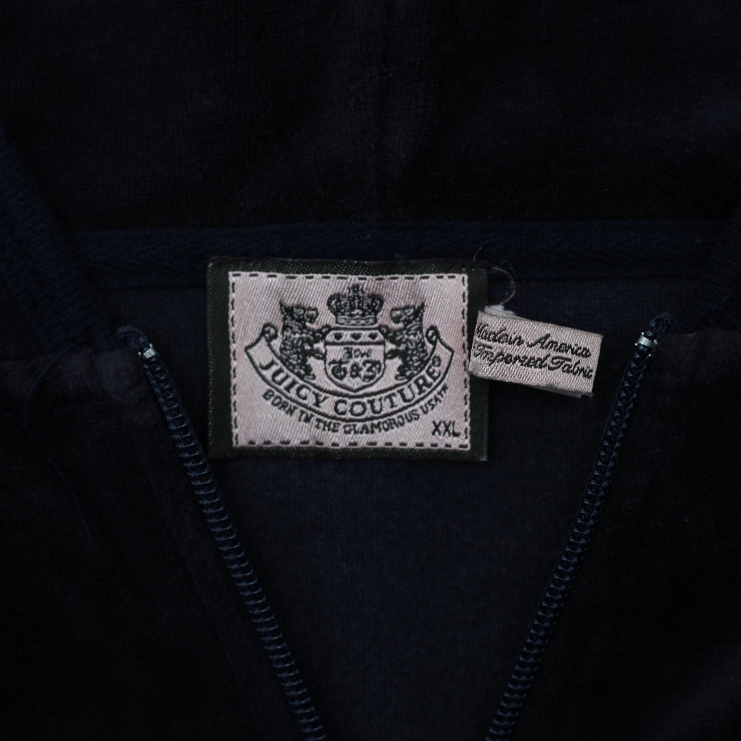 Y2K Ladies Juicy Couture Hoodie Navy Velour Full Zip Crown Logo XXL