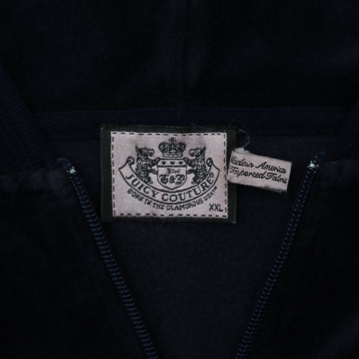 Y2K Ladies Juicy Couture Hoodie Navy Velour Full Zip Crown Logo XXL