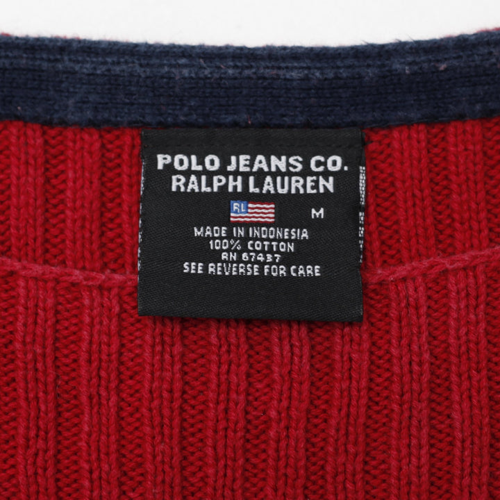 Vintage Ladies Polo Jeans Company Ralph Lauren American Flag Red Cotton Knit Sweater M