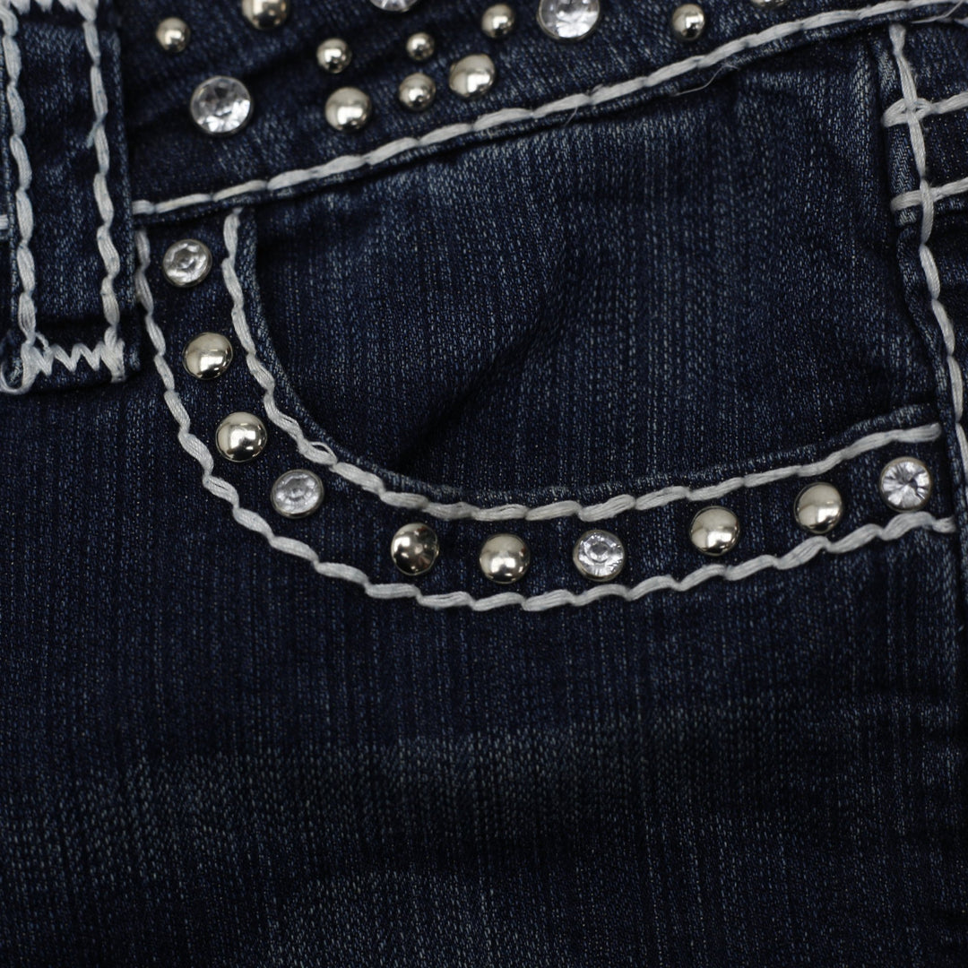 Y2K Ladies LA Idol USA Studded Thick Stitch Bootcut Jeans Size 5