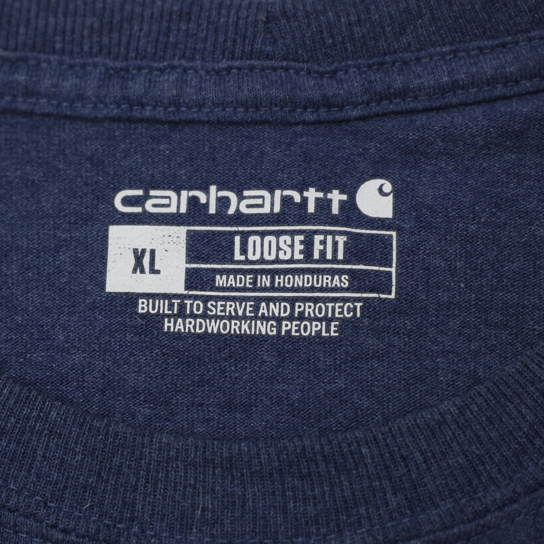 Mens Carhartt Loose Fit K195 Graphic T Shirt Heather Navy Blue Neon Green Logo