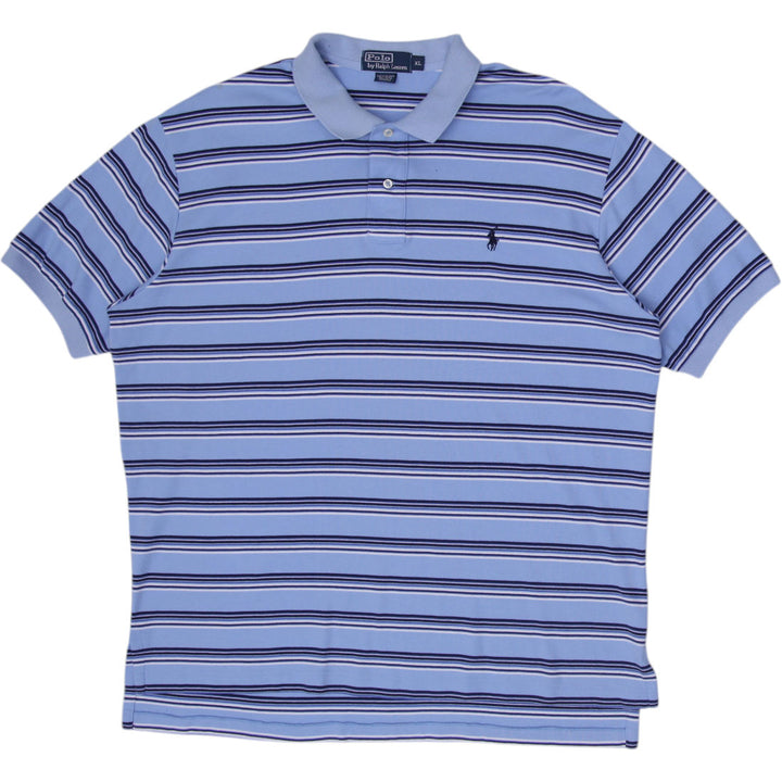 Mens Ralph Lauren Polo Shirt Light Blue Striped Cotton Casual Size XL