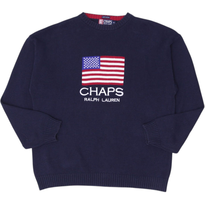 Vintage Chaps Ralph Lauren USA Flag Knitted Navy Sweater XL