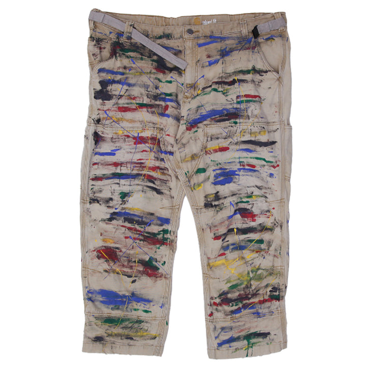 Rework Carhartt Relaxed Fit Brown Paint Splatter Work Mens Pants - PR303