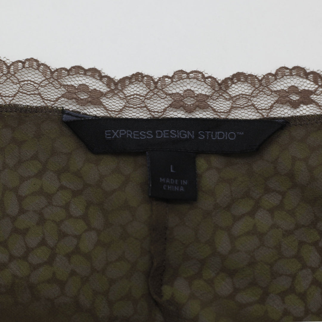 Y2K Ladies Express Camisole Brown Lace Floral Stretchable Size L