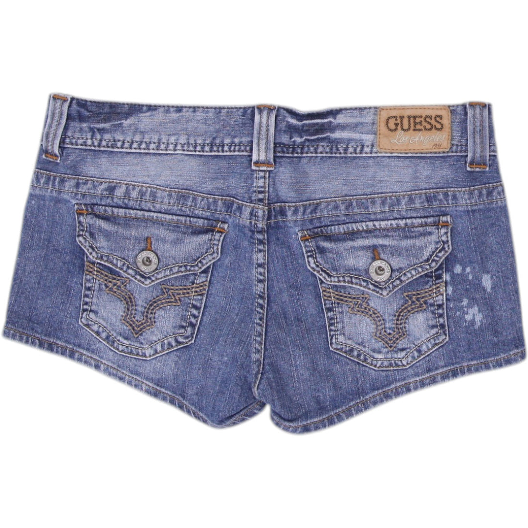 Ladies Guess Denim Shorts Washed Blue Distressed Style