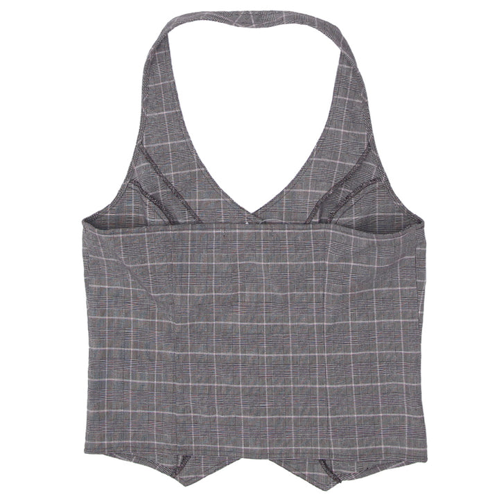 Y2K Halter Neck Plaid Vest Top - Fashion Rerun Vintage Migration_Tops