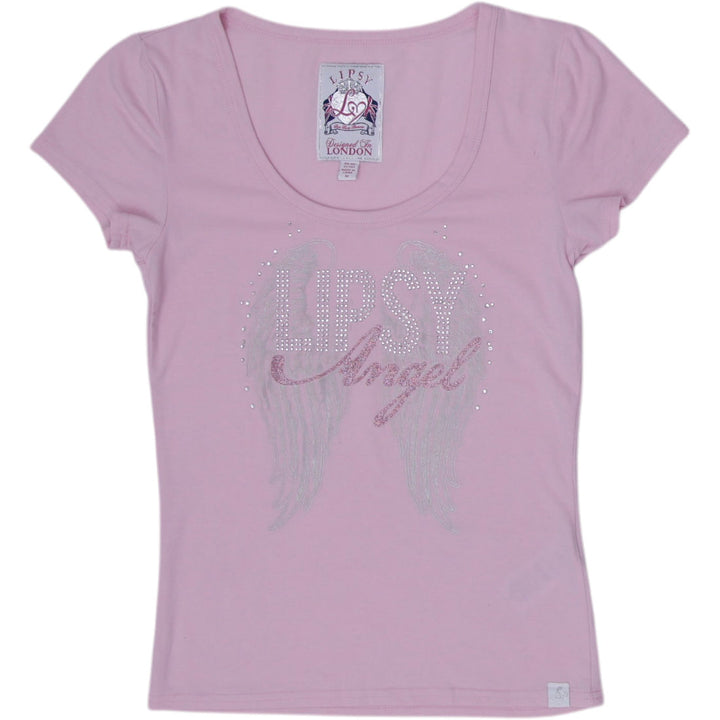 Y2K Ladies Lipsy Angel Pink T-Shirt Rhinestone Graphic Size M