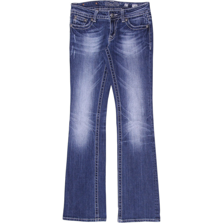 Y2K Ladies Miss Me JW5188B3 Bootcut Jeans Distressed Blue Rhinestone