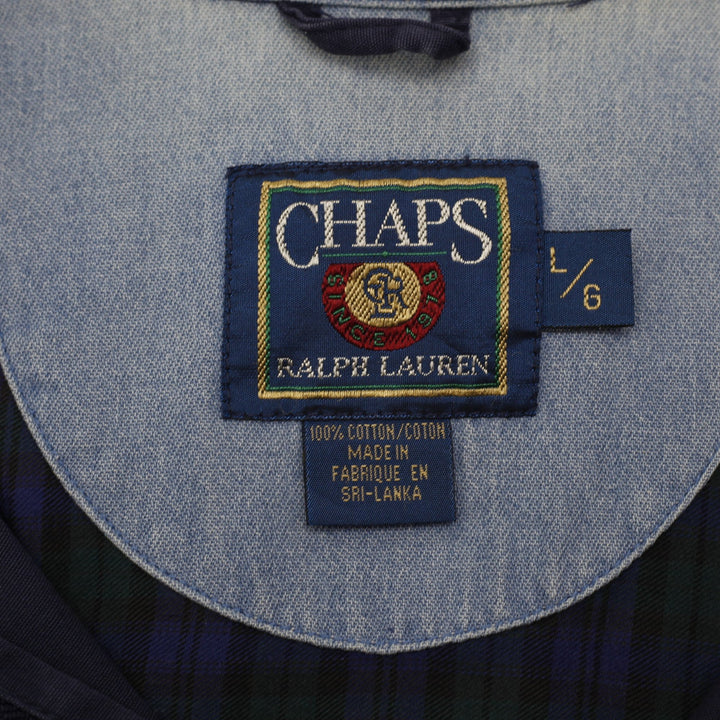 Vintage 90s Chaps Ralph Lauren Harrington Jacket L Navy Plaid Lined Denim Trim