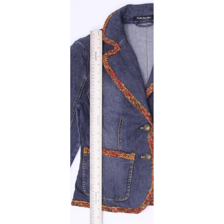 Vintage 90s Ladies Betty Barclay Paisley Boho Tapestry Trim Denim Blazer Jacket