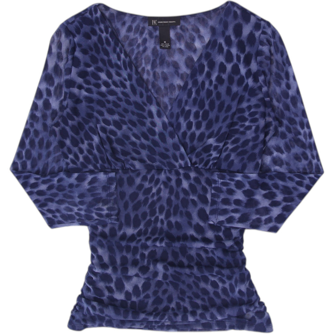 Y2K Ladies INC Blouse Faux-Wrap 3/4 Sleeve Mesh Top