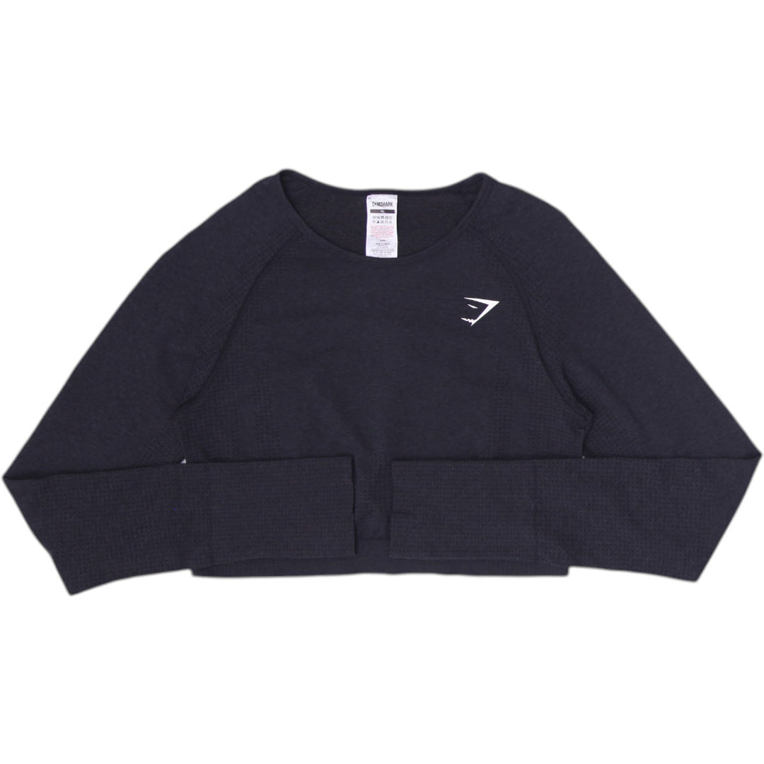 Ladies Gymshark Crop Sweater Black Long Sleeve Athletic Wear Size XL