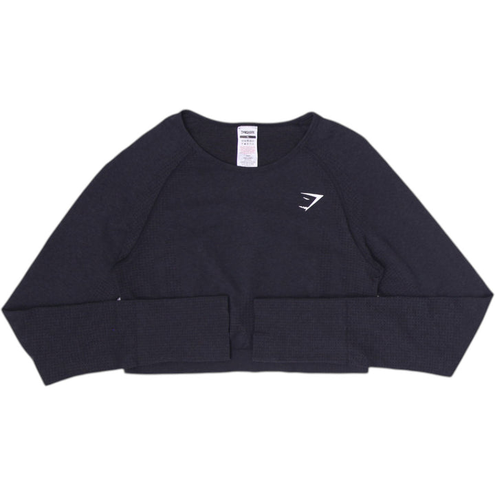 Ladies Gymshark Crop Sweater Black Long Sleeve Athletic Wear Size XL