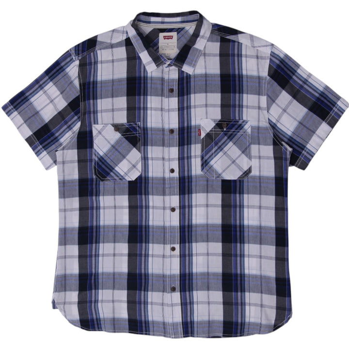 Mens Levi's Blue & Black Plaid Short Sleeve Button-Up Shirt Size XL