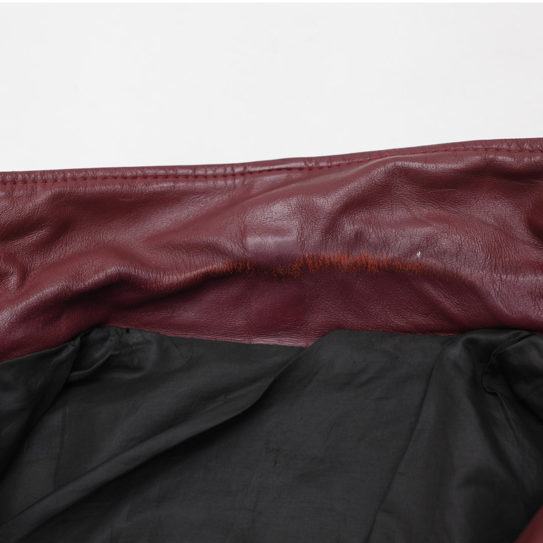 Vintage Leather Varsity Jacket Maroon Football Patched | Migration_Jackets - Detail View | Fashion Rerun