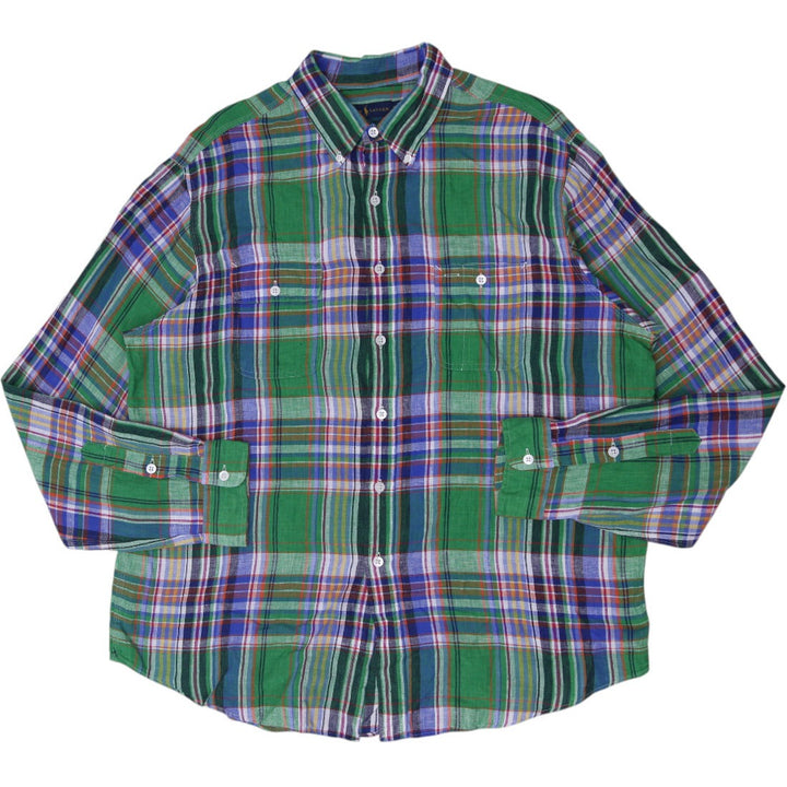 Mens Ralph Lauren Plaid 100% Linen Long Sleeve Shirt Size XXL