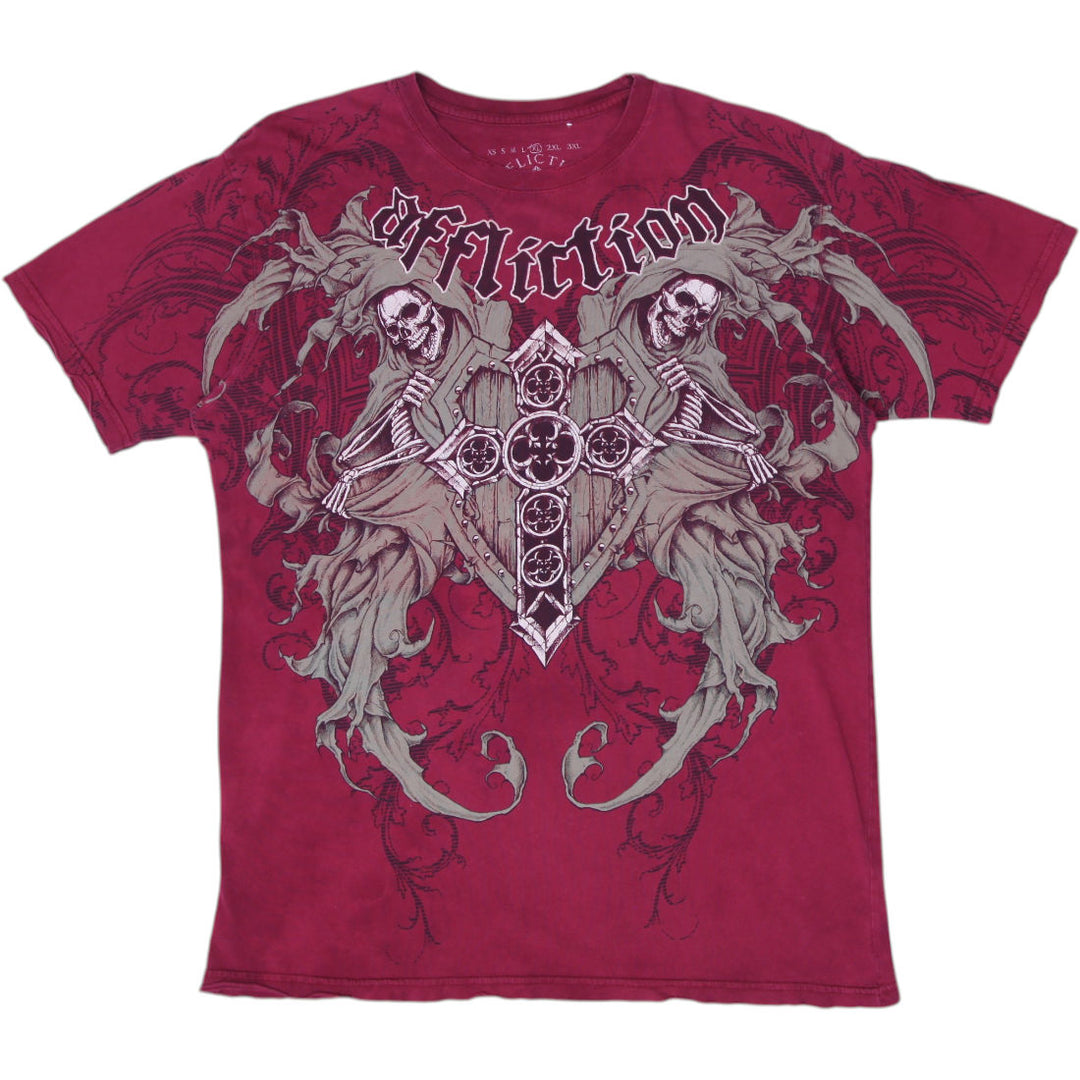 Y2K Mens Affliction Skull Print Cotton Graphic T-Shirt Size XL