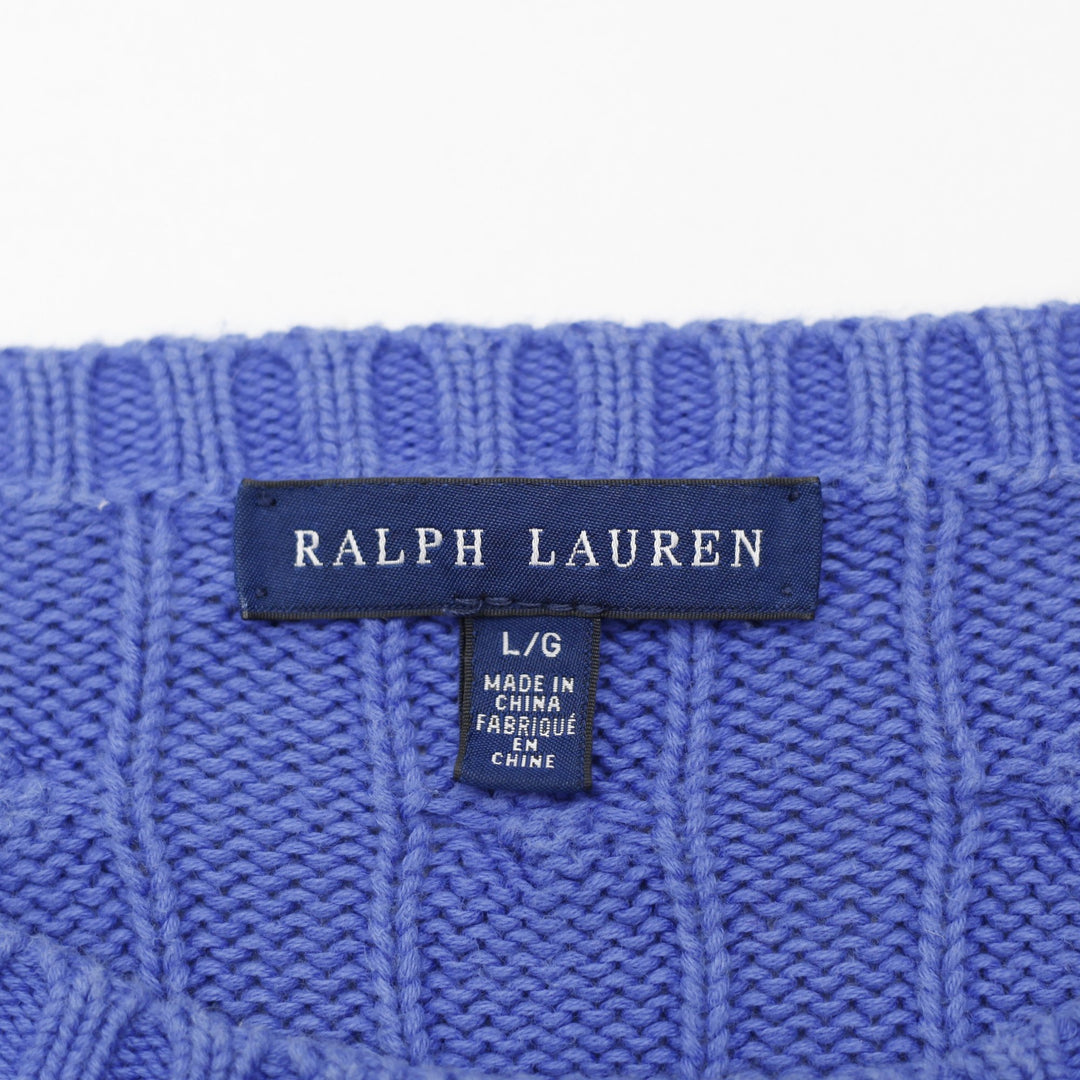 Mens Ralph Lauren Sweater Blue Cable Knit Embroidered Logo Size L