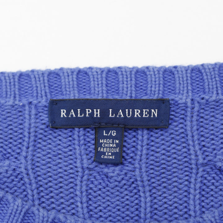 Mens Ralph Lauren Sweater Blue Cable Knit Embroidered Logo Size L