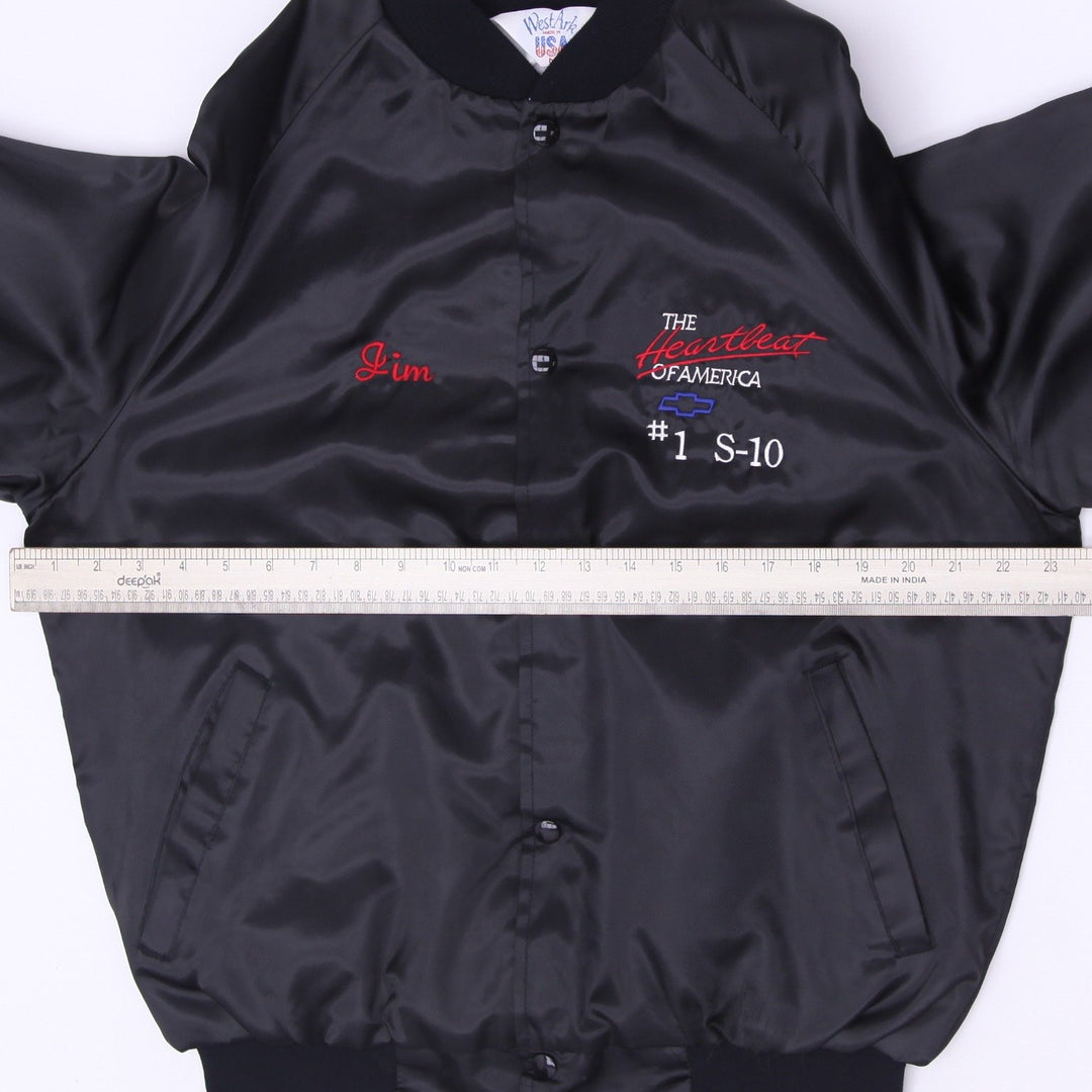 Vintage 80s WestArk Chevrolet Heartbeat of America Satin Bomber Jacket USA M