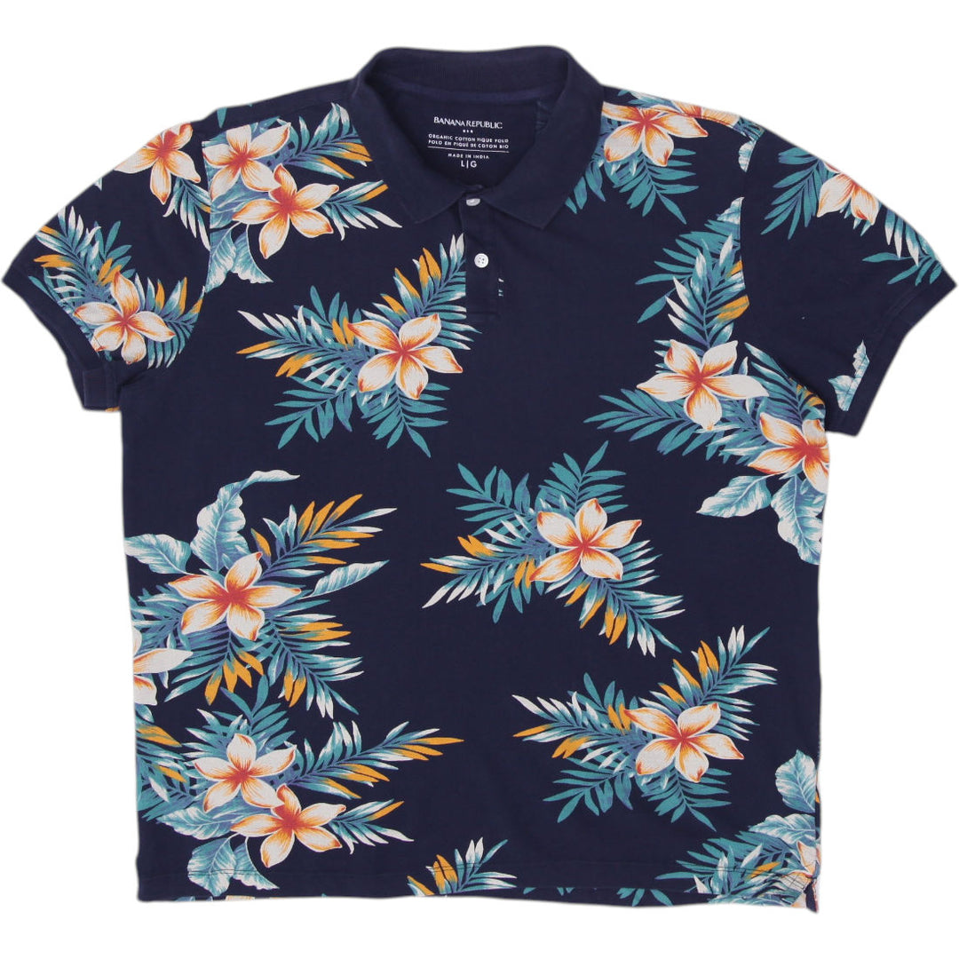 Mens Banana Republic Floral Short Sleeve Polo Shirt Size L