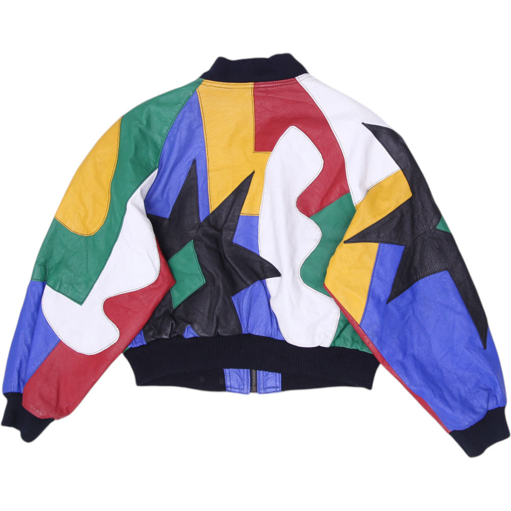 Vintage 90s Colorblock In Living Color Style Pop Culture Leather Jacket Size S | Migration_Jackets - Side Vie | Fashion Rerun