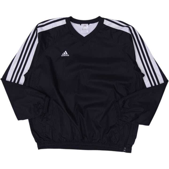 Vintage Adidas V-Neck Windbreaker Pullover Black White Striped Jacket Size M | Migration_Jackets | Fashion Rerun