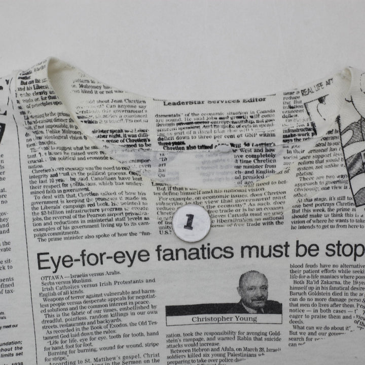 Vintage T-Shirt White Newspaper Print Graphic Single Stitch | Migration_T-Shirts - Detail View | Fashion Rerun