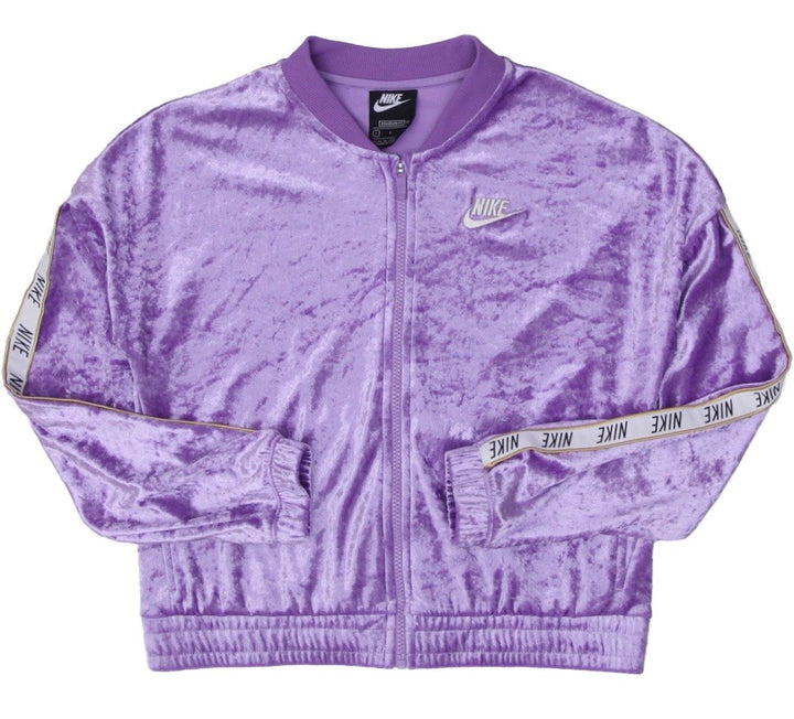 Ladies Embroidered Nike Logo Crop Velour Full Zip Standard Fit Jacket