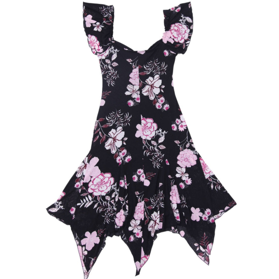 Y2K Ladies Bisou Bisou Floral Handkerchief Hem Dress Size 8