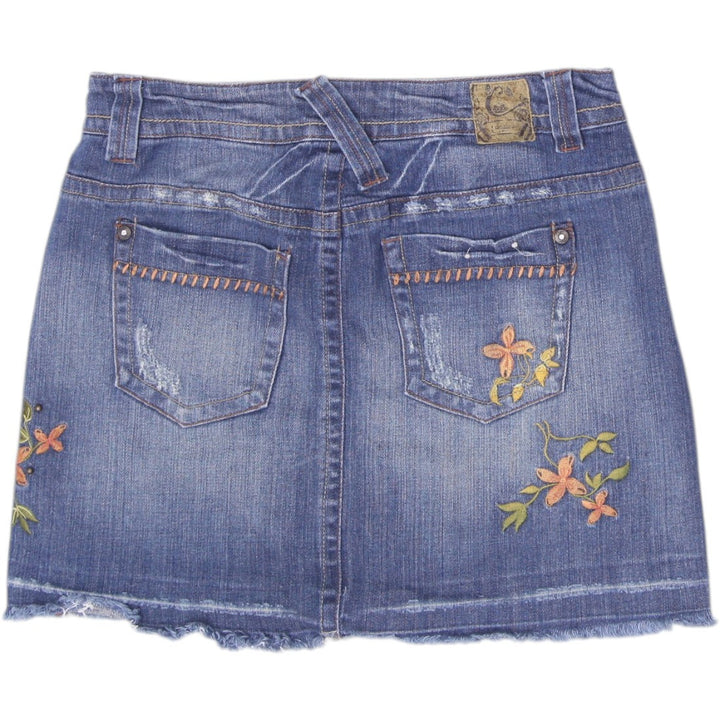 Y2K Ladies Candie's Embroidered Floral Denim Mini Skirt Size 3