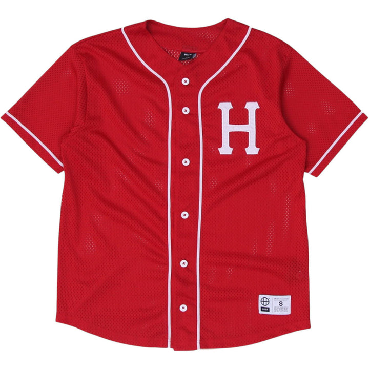 Mens HUF Red Mesh Button Jersey