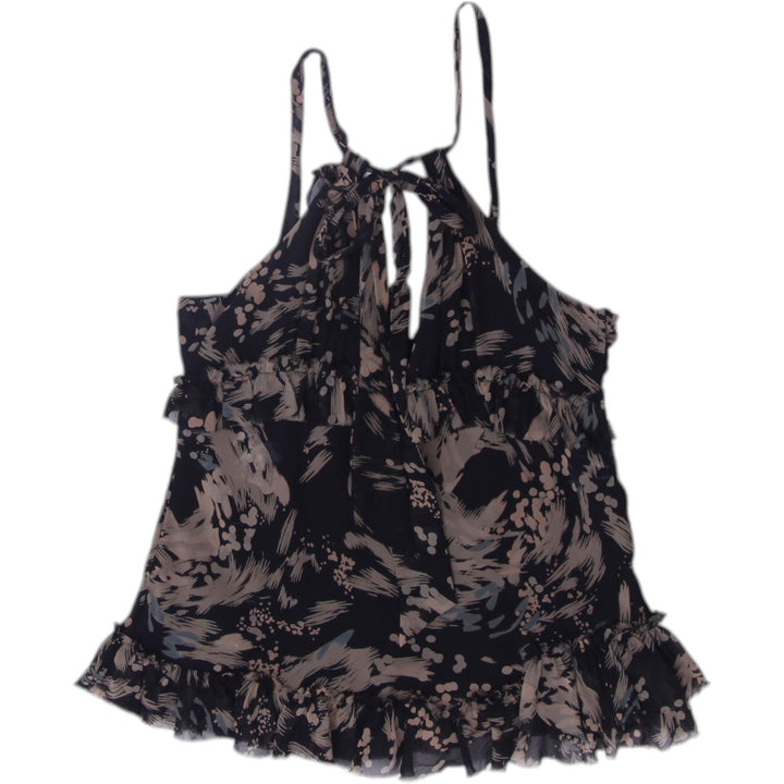 Y2K Ladies BCBG Maxazria Black Printed Ruffle Strappy Top S | Migration_Y2K Tops | Fashion Rerun