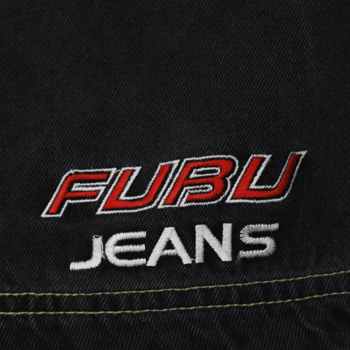 Y2K Mens FUBU Denim Shorts Black Embroidered Logo