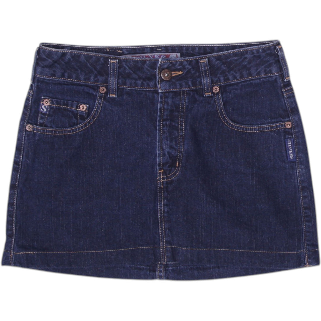 Y2K Womens Silver Jeans Denim Skirt Blue Mini Casual