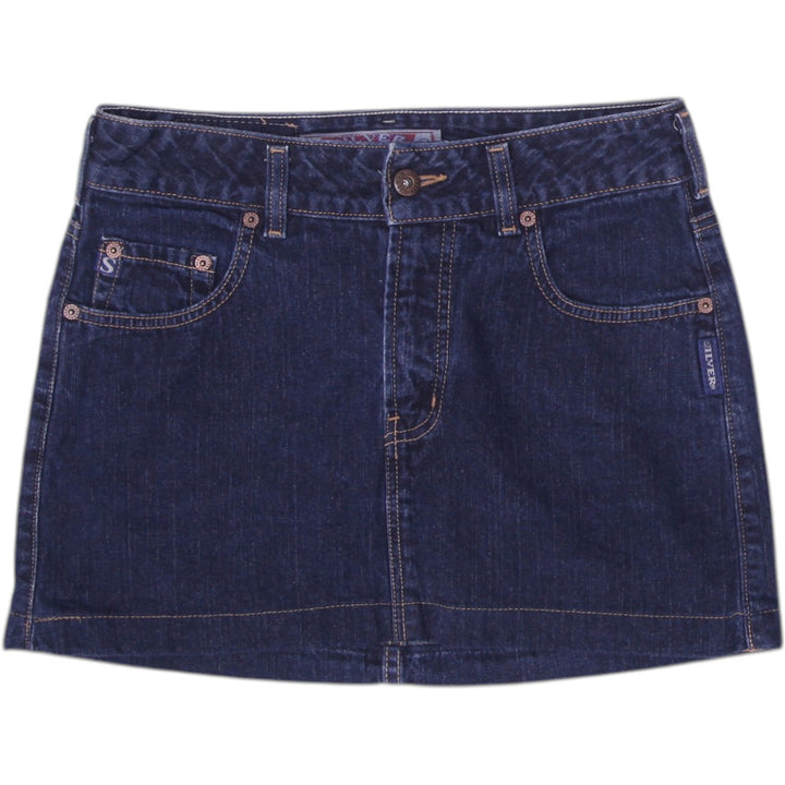 Y2K Womens Silver Jeans Denim Skirt Blue Mini Casual