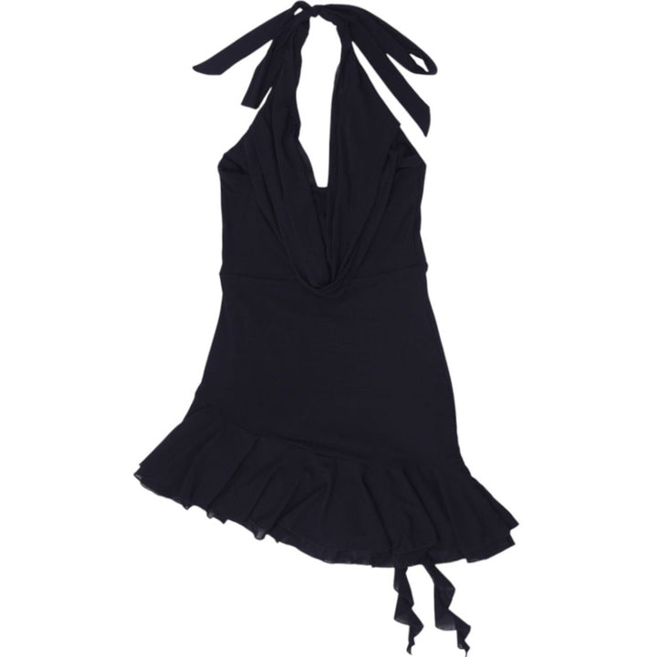 Y2K Ladies Halter Ruffle Floral Mini Dress Size XS | Migration_Dresses - Side View | Fashion Rerun