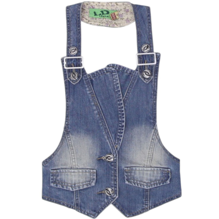 Y2K Ladies Denim Halter Blue Buckle Washed Top