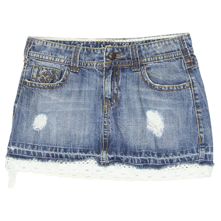 Y2K Embroidered Ripped Denim Skirt
