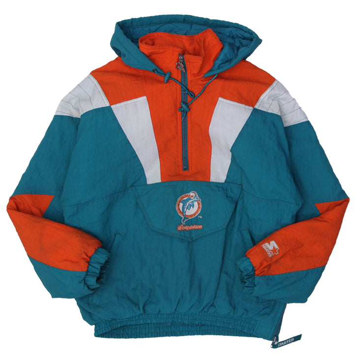 Vintage Miami Dolphins Starter Pro Line 1/2 Zip Hooded Puffer Coat Teal