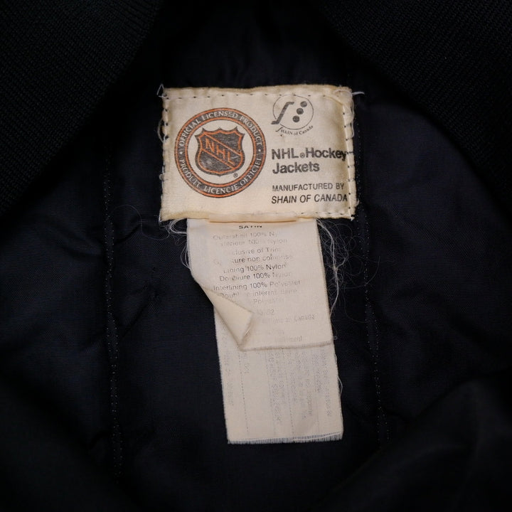 Vintage Mens NHL Stars Satin Jacket Navy Blue Embroidered Logo | Migration_Jackets - Back View | Fashion Rerun
