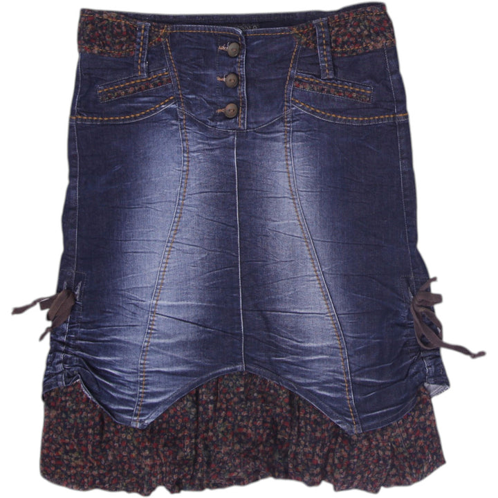 Y2K Ladies Junona Denim Midi Skirt Tiered Floral Ruffle Fairy Grunge Size L